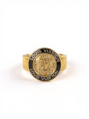 Gold & Black Upcycled Louis Vuitton Button LV Logo Ring